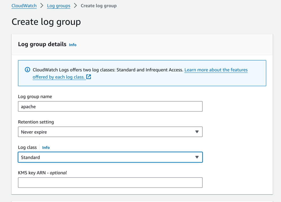 Create log group