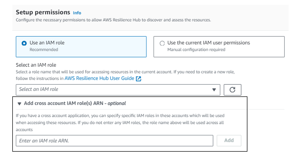 Resilience Hub Permission Menu using Cross Account IAM Role