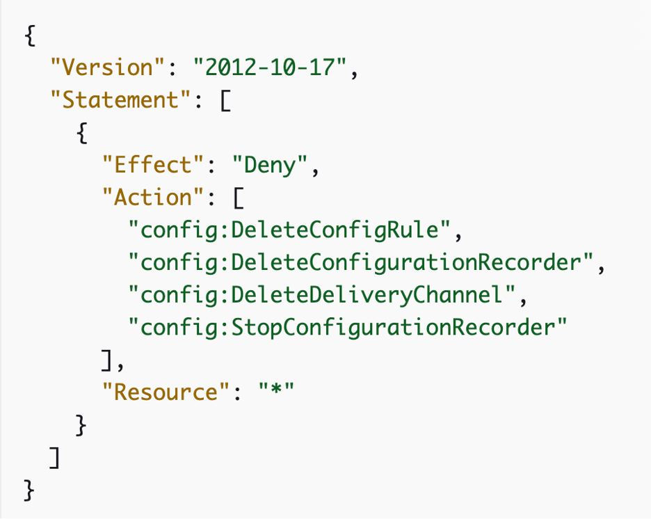 Image 6: An SCP example to prevent AWS Config changes