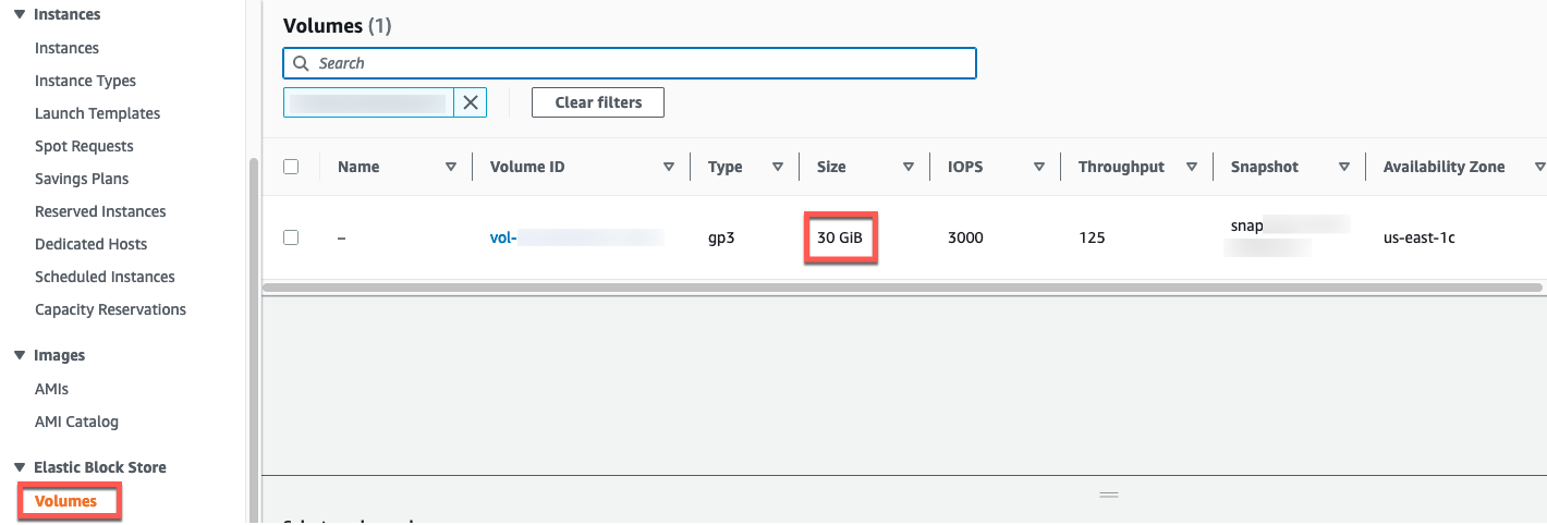 Volume Size View in the EC2 Console After the SSM Runbook Execution