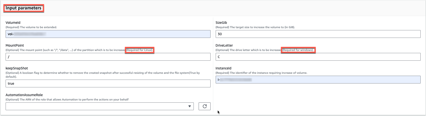 Figure 18-Input Parameters for Windows