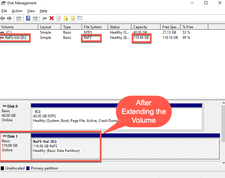 After Extending the Volume and the File System