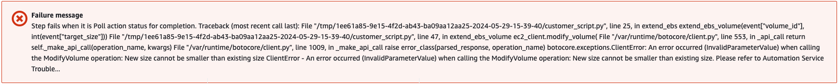 Client Error with Invalid Parameter Value