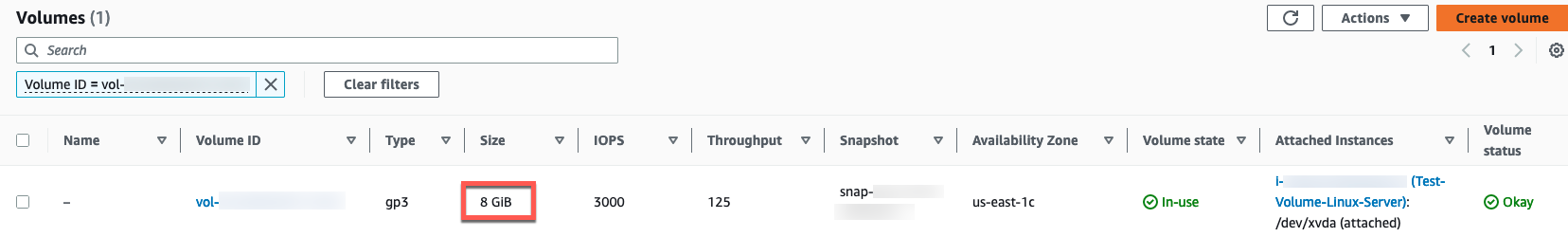EC2 Linux Instance Volume Size