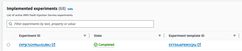 Completed Experiment viewed in AWS Resilience Hub.