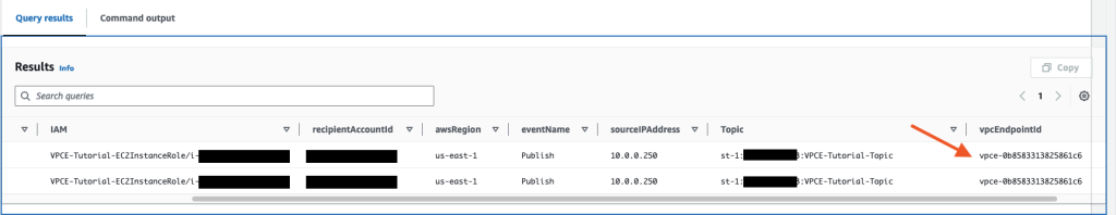Query results screen displaying the results of the query.