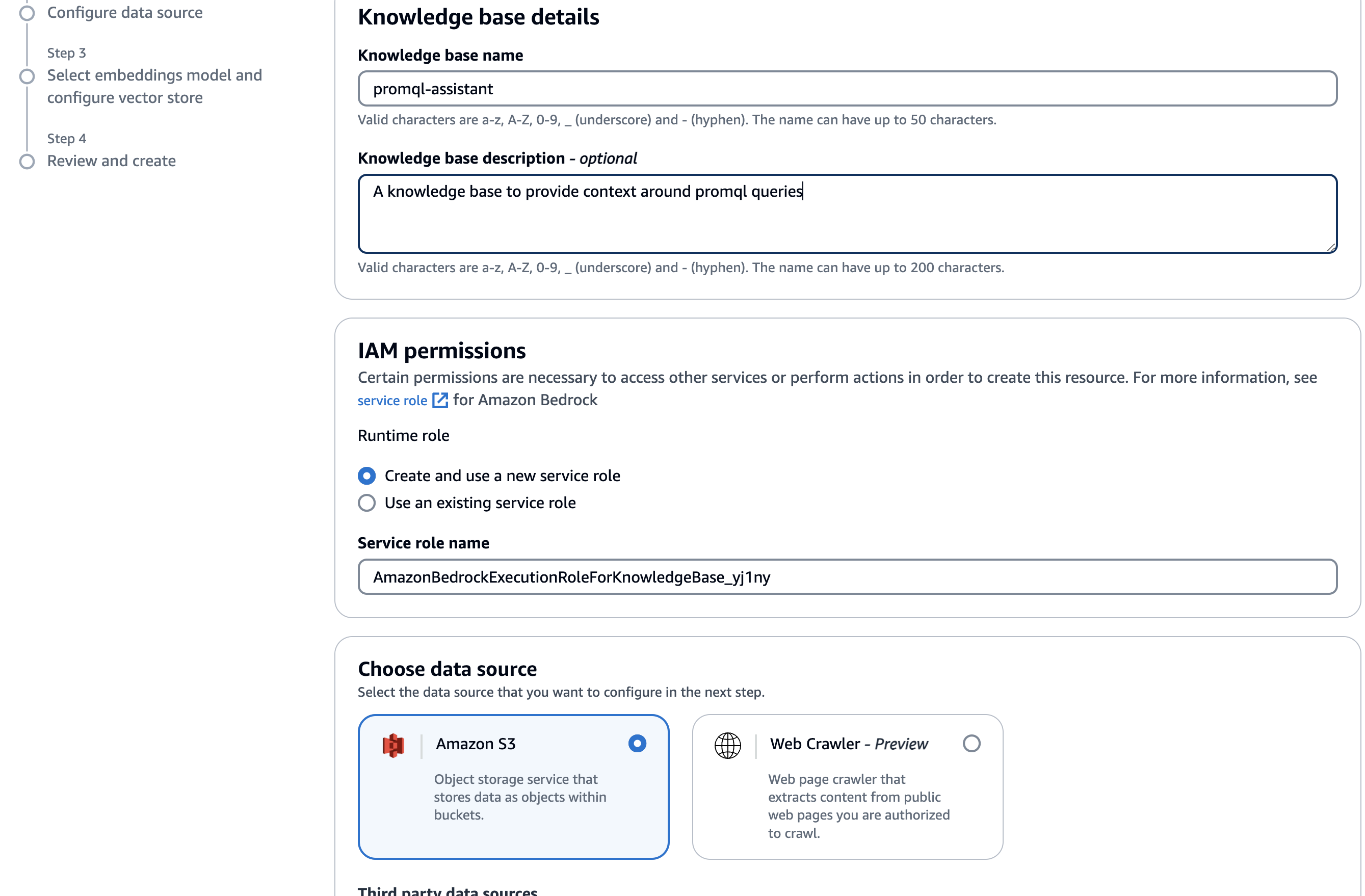 Bedrock Knowledge base creation
