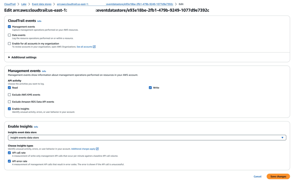 Verify Event Data Store, Insights API call rate and error rate