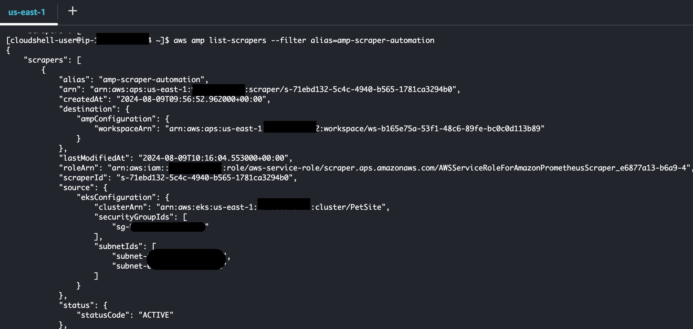 Figure 2 - View managed scraper using AWS CLI