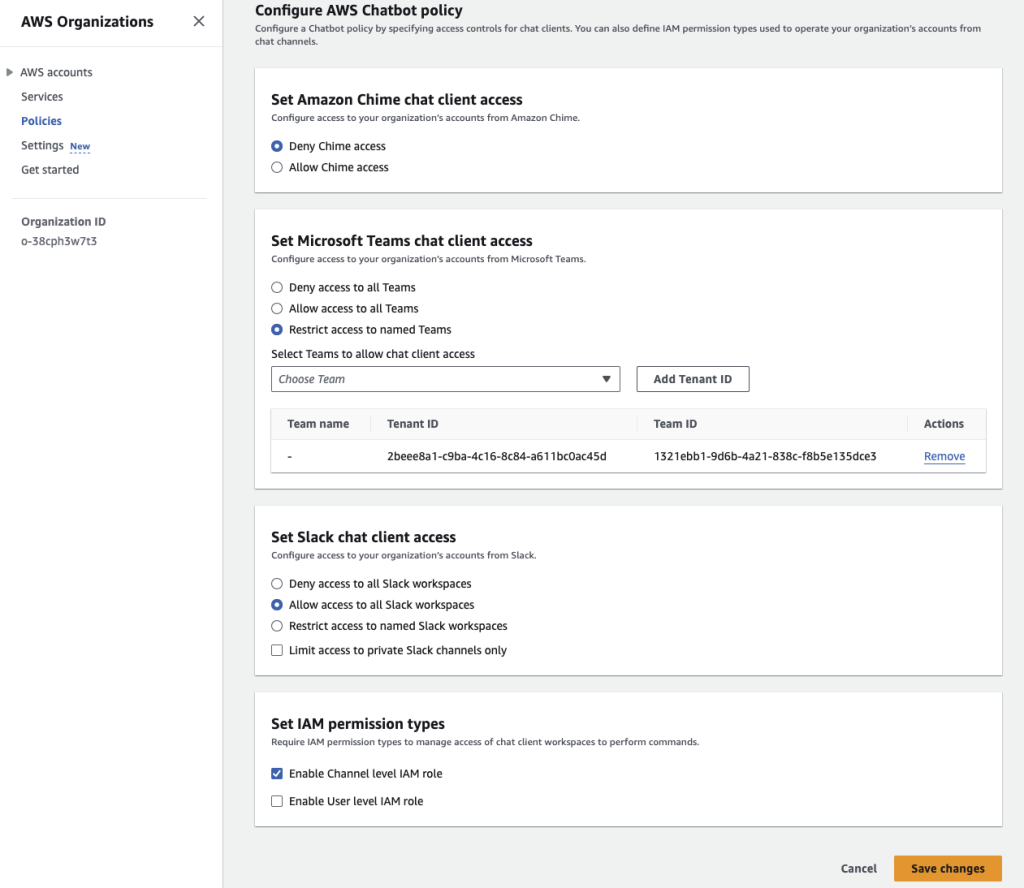 hatbot policy configuration page is shown.