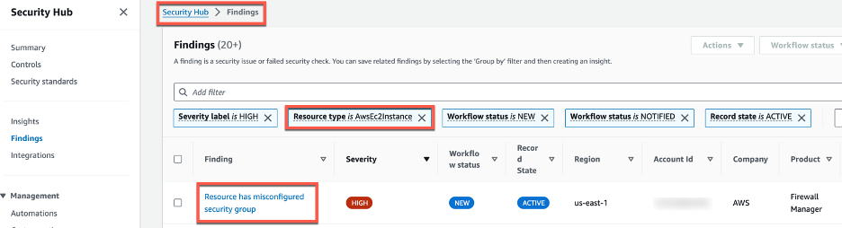 Image 10: Security Hub findings key elements