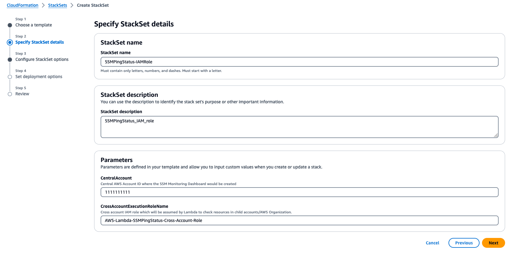 CloudFormation StackSet configuration parameters