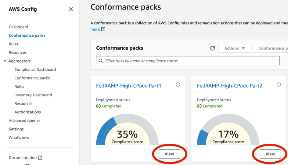 Both conformance packs deployed