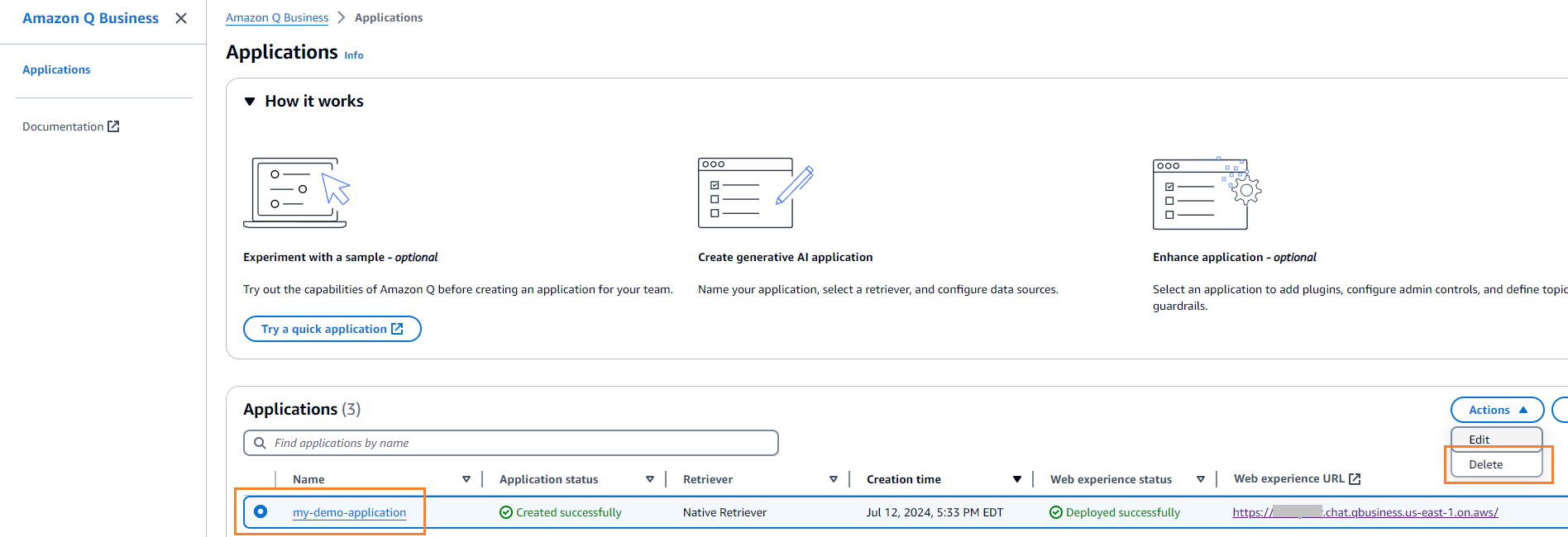 Delete Amazon Q Business App
