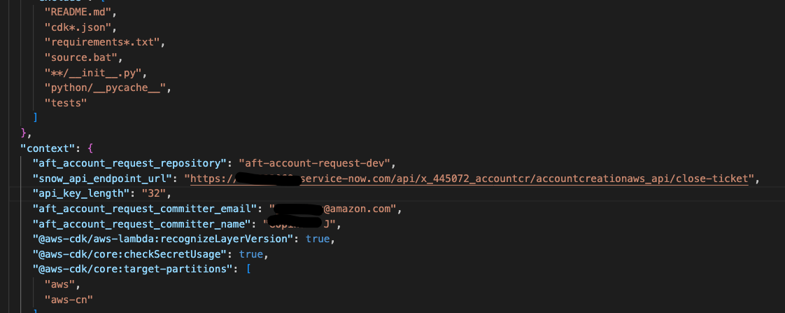 Figure shows the input that should be updated in cdk Json file prior to deploying the CDK Application