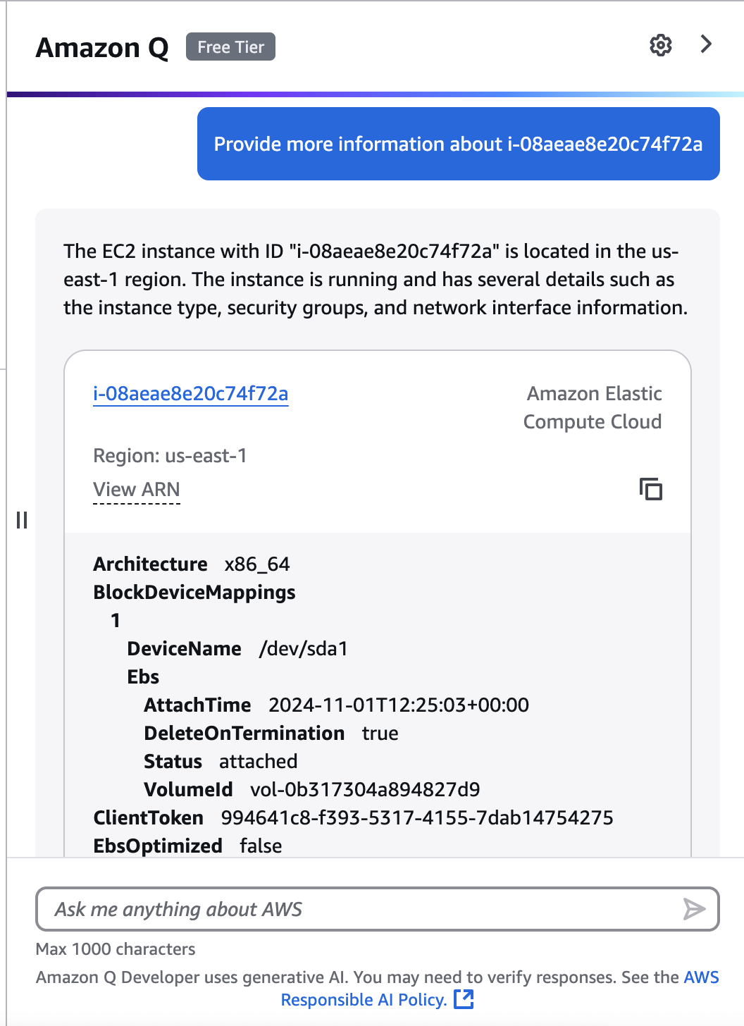 [Figure 10 Amazon Q resource insights]