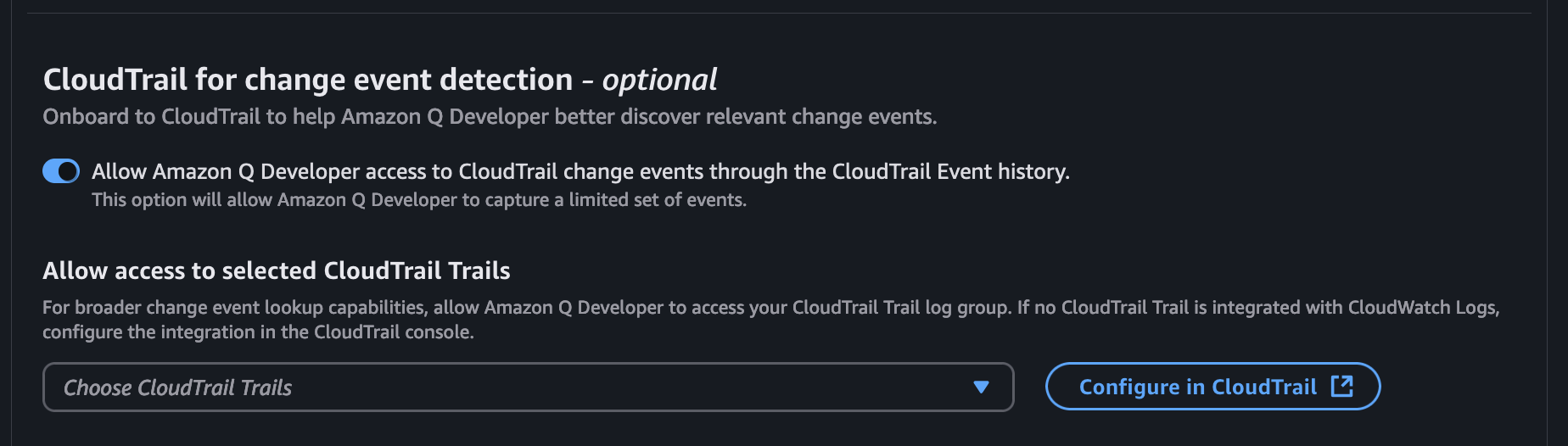 CloudTrail for change event detectionの画面