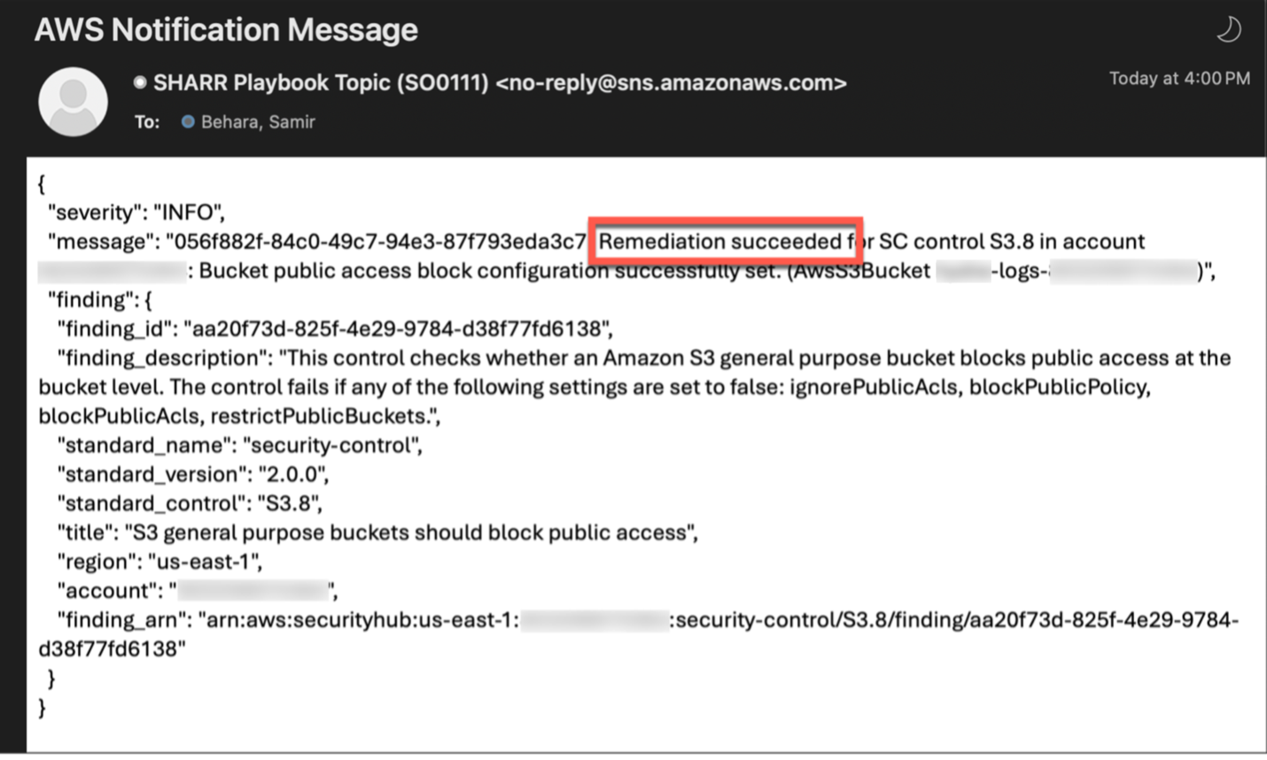 Image 7: Sample notification email after remediation is succeeded