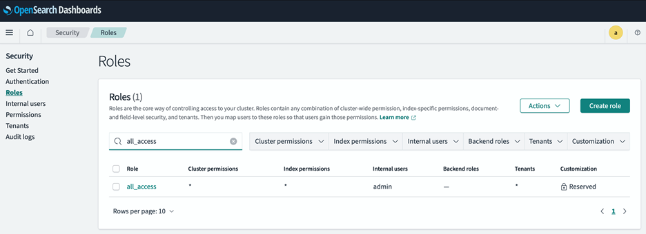 Use the hamburger menu on the left side and navigate to "Security” -> “Roles”