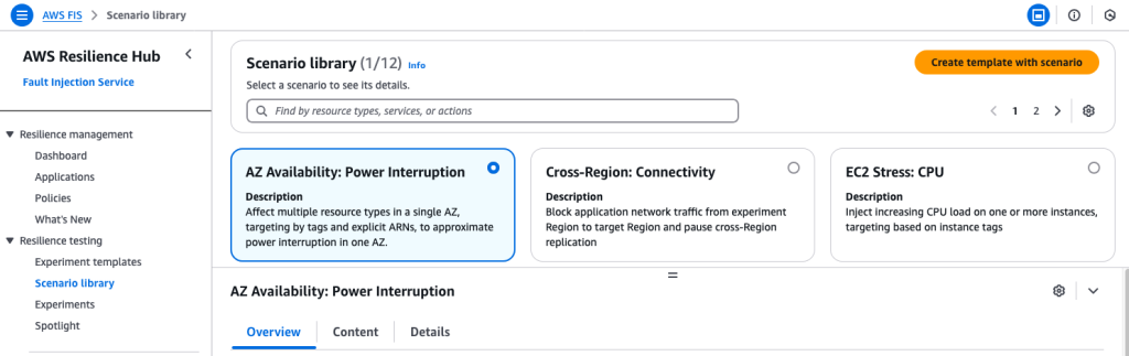 Figure 1: Create experiment template using AZ Availability: Power Interruption Scenario.