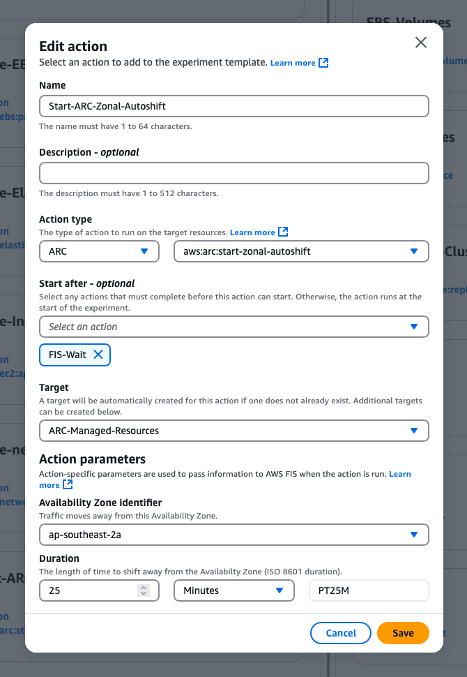 Figure 3: Zonal autoshift edit action configuration window.