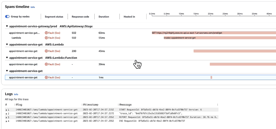 Figure 10. Screenshot of lambda span timeline