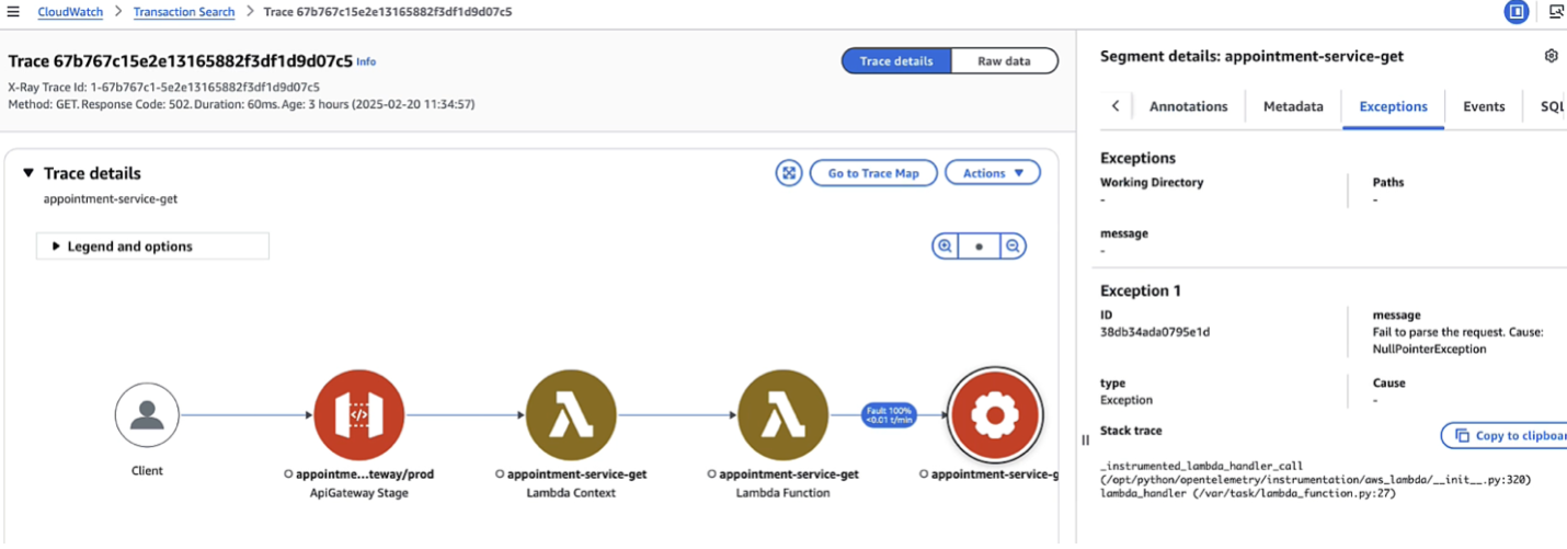 Figure 11. Screenshot of segment details with exception information