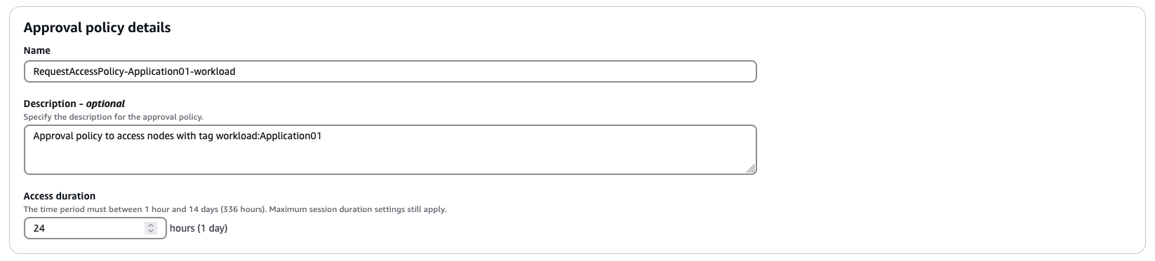 Create manual approval policy page to enter Approval policy details