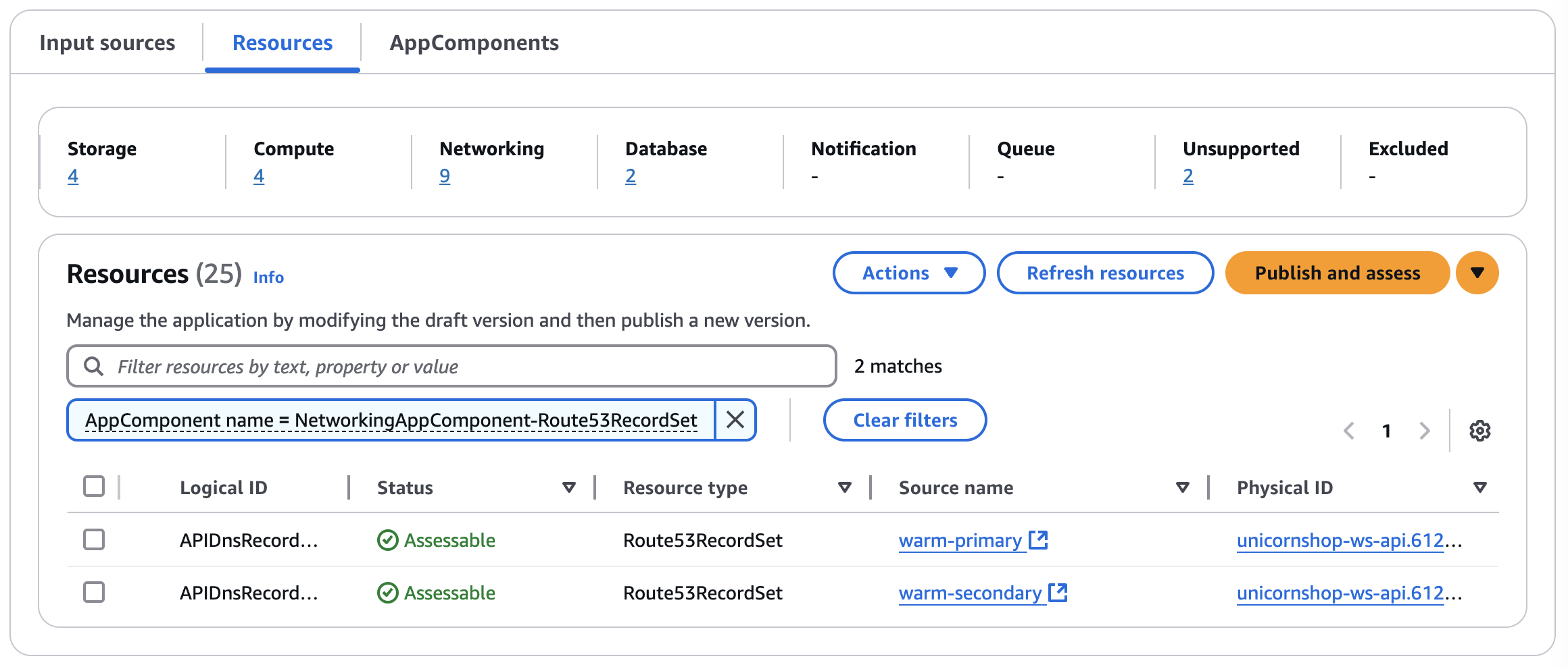 Image showing Record Set resources from both primary and secondary Regions automatically grouped together