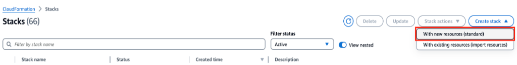 Figure 2: Create Stack with new resources & Alt-text: Create Stack with new resources