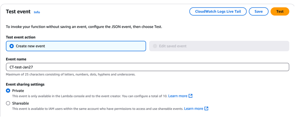 Figure 6: Test Lambda Function