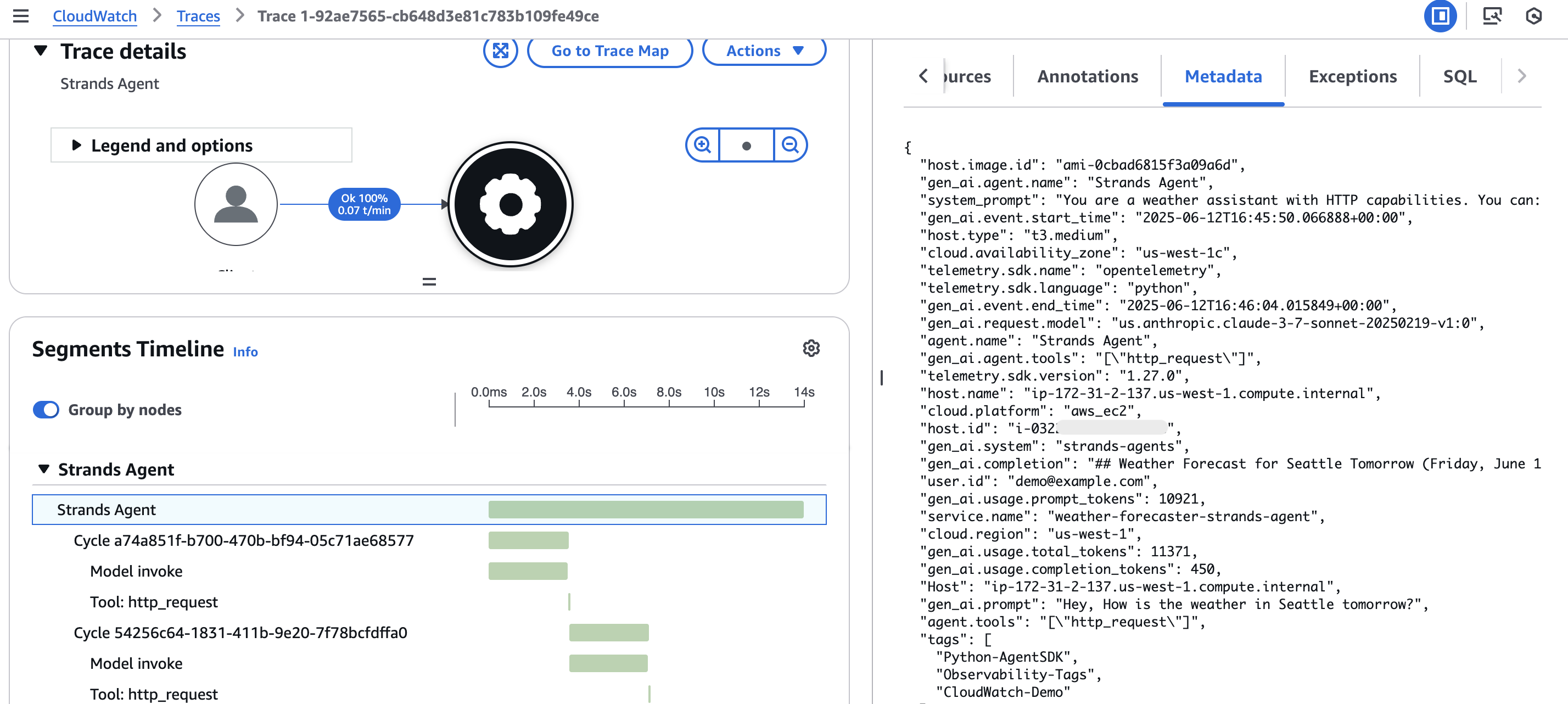 Image showing the expanded span metadata