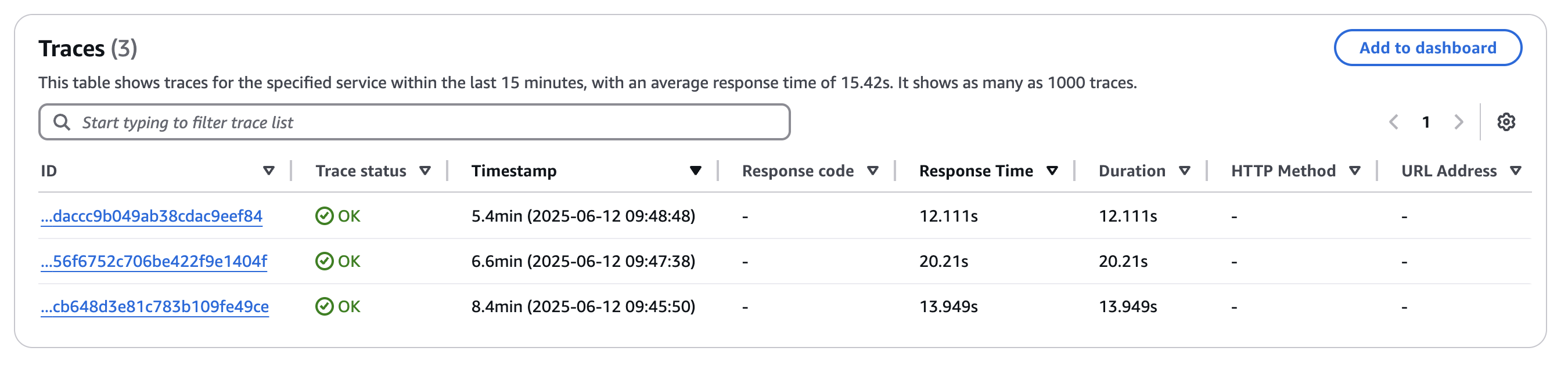 Image showing list of traces from the Strands Agent