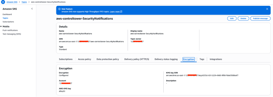 To verify AWS SNS topics encryption