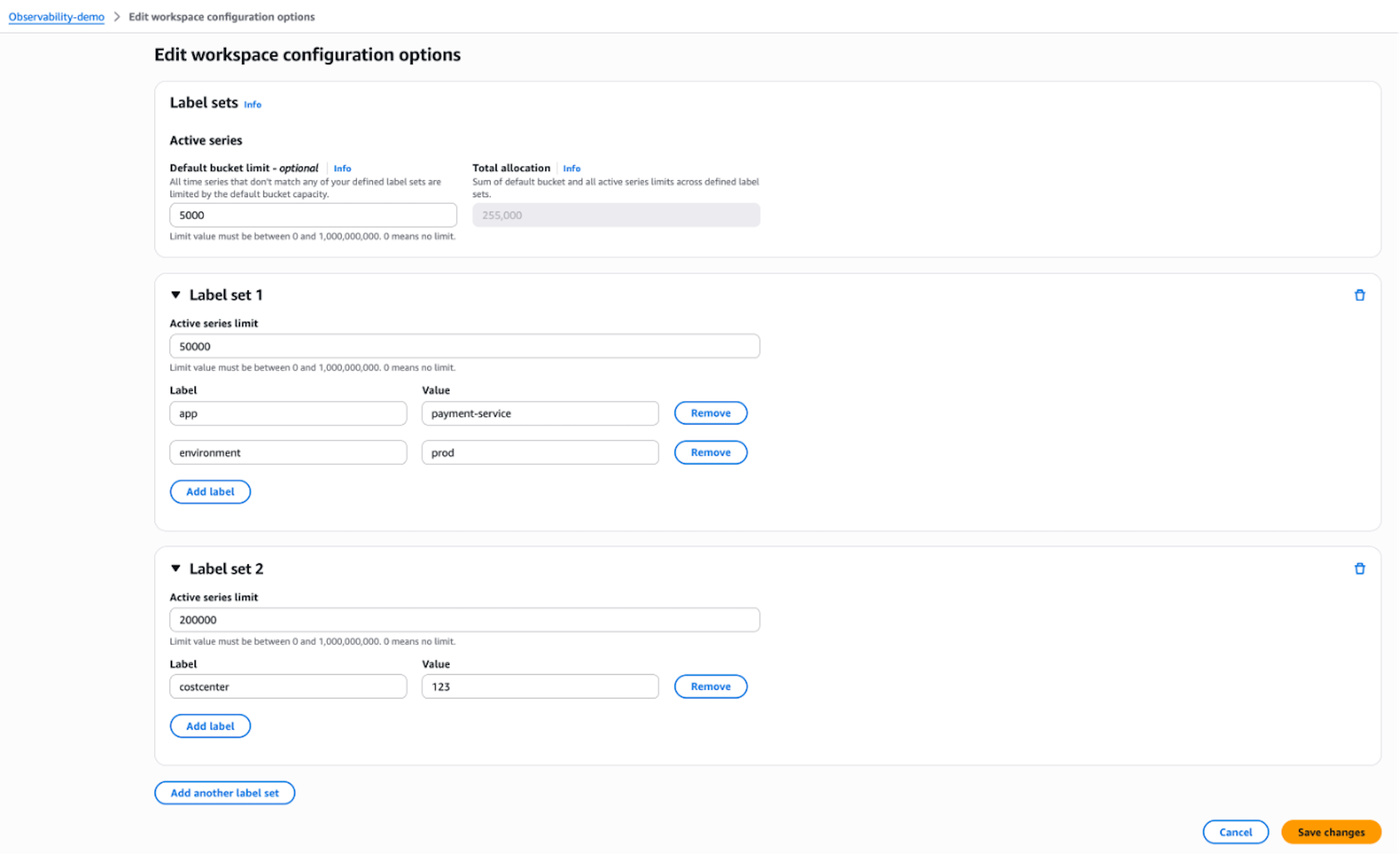 Figure 7: Configure label sets in Amazon Managed Service for Prometheus