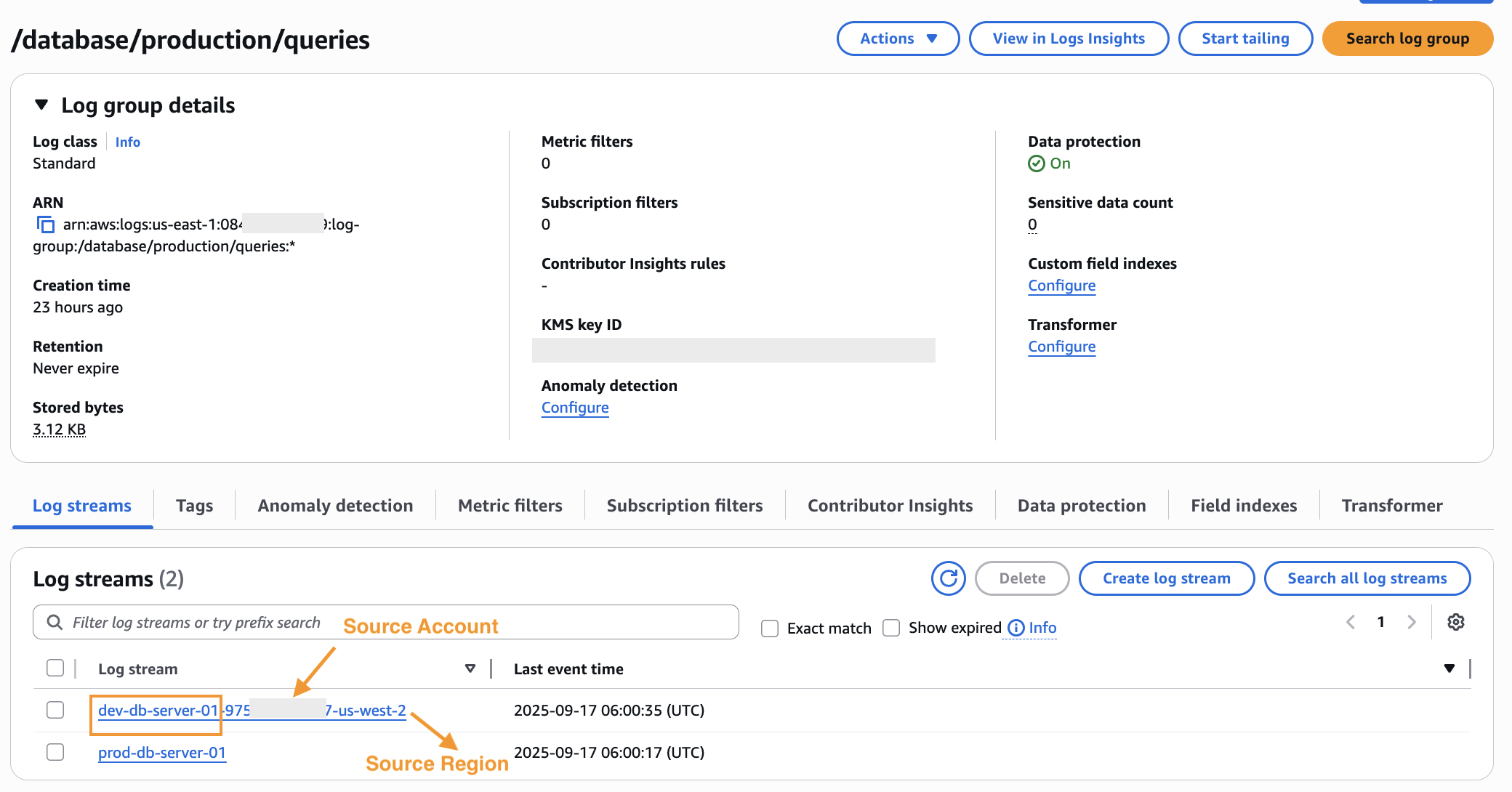 Centralized Logs in the destination account