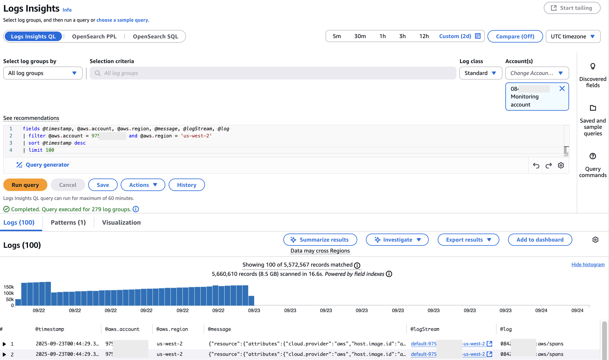Querying using CloudWatch Log Insights