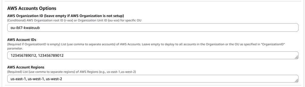 CloudFormation template parameters for Organization deployment