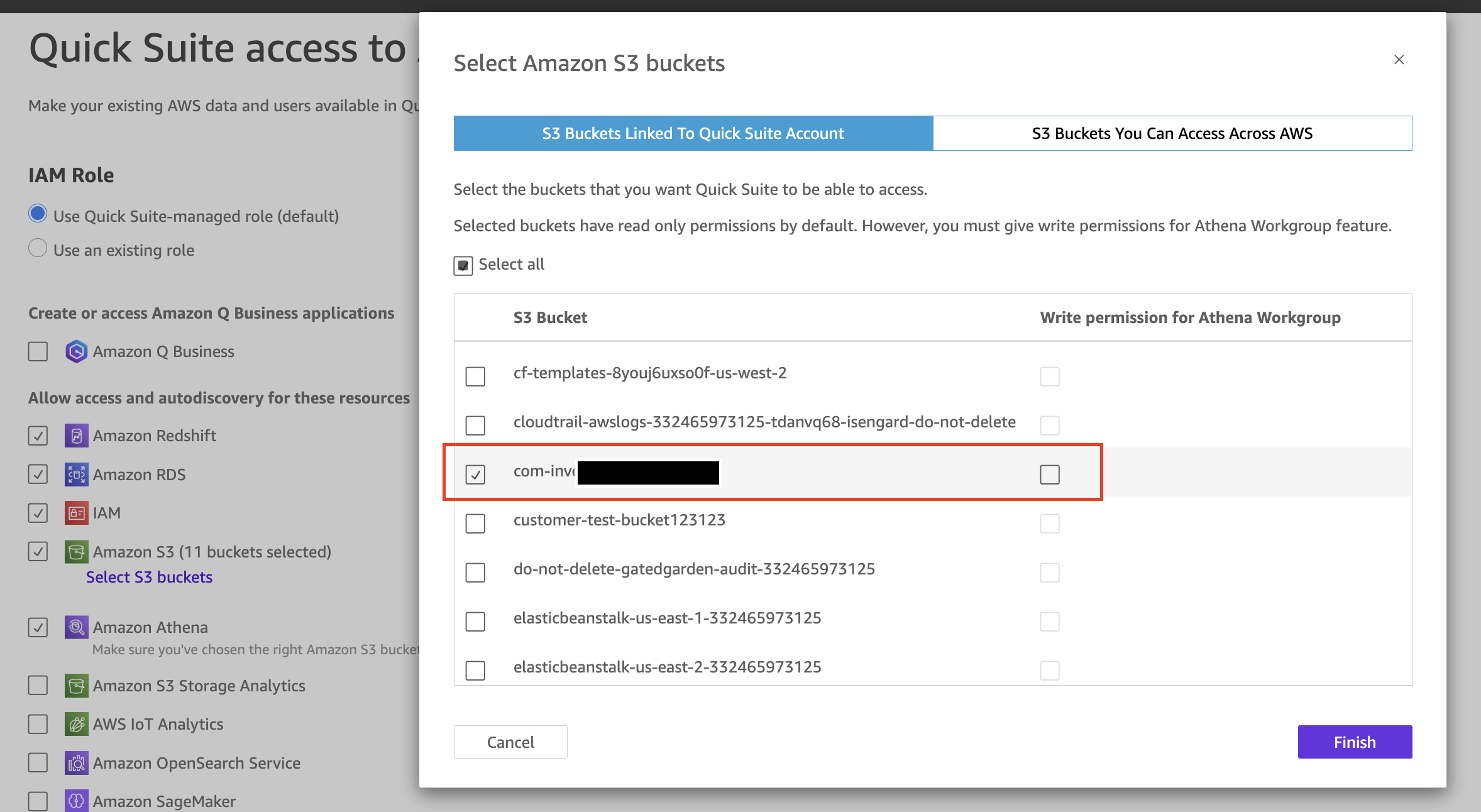 Amazon Quick Suite access to S3 bucket and Athena