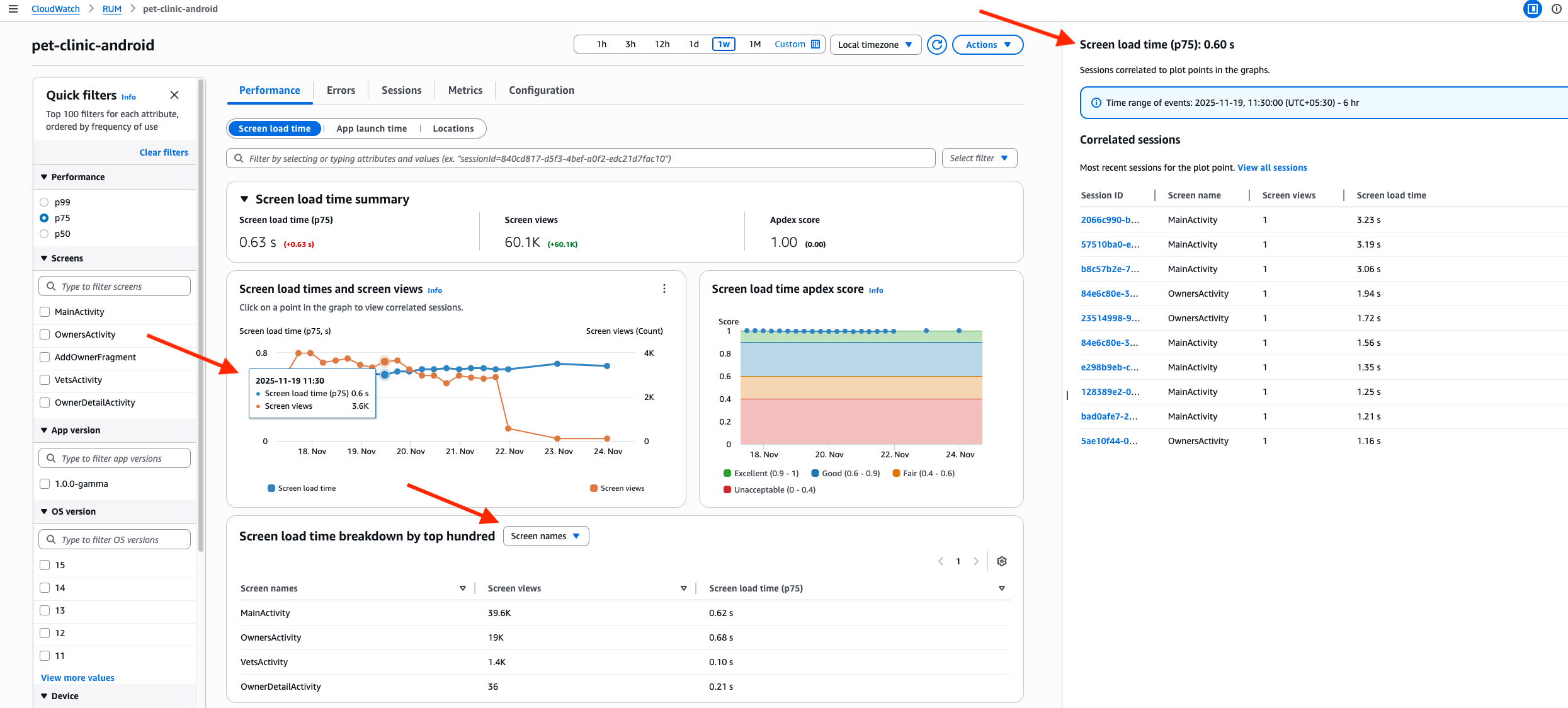 Figure 5: AWS CloudWatch RUM – Performance tab