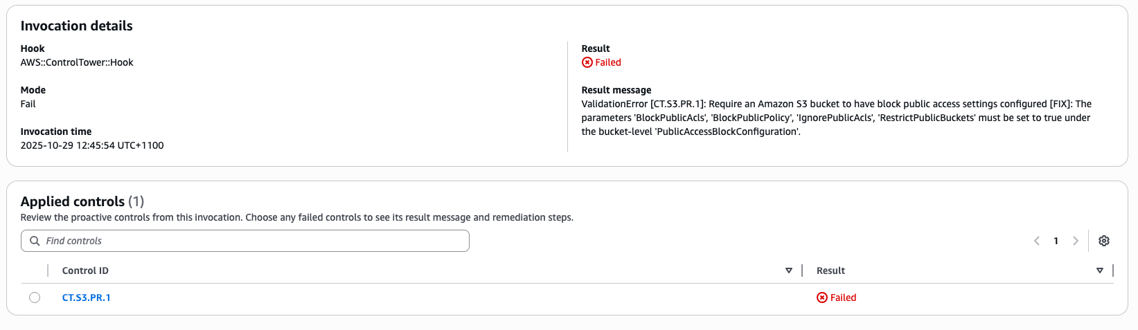 Screenshot of invocation ID page showing failed invocation details