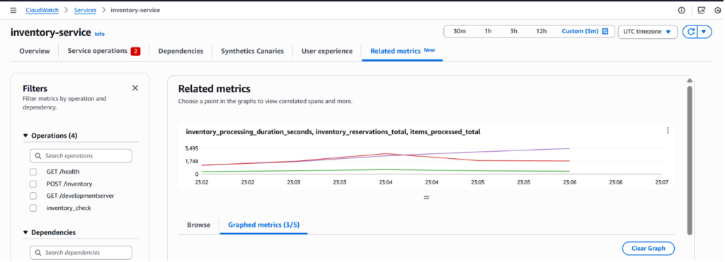Related Metrics graph with Custom metric selected