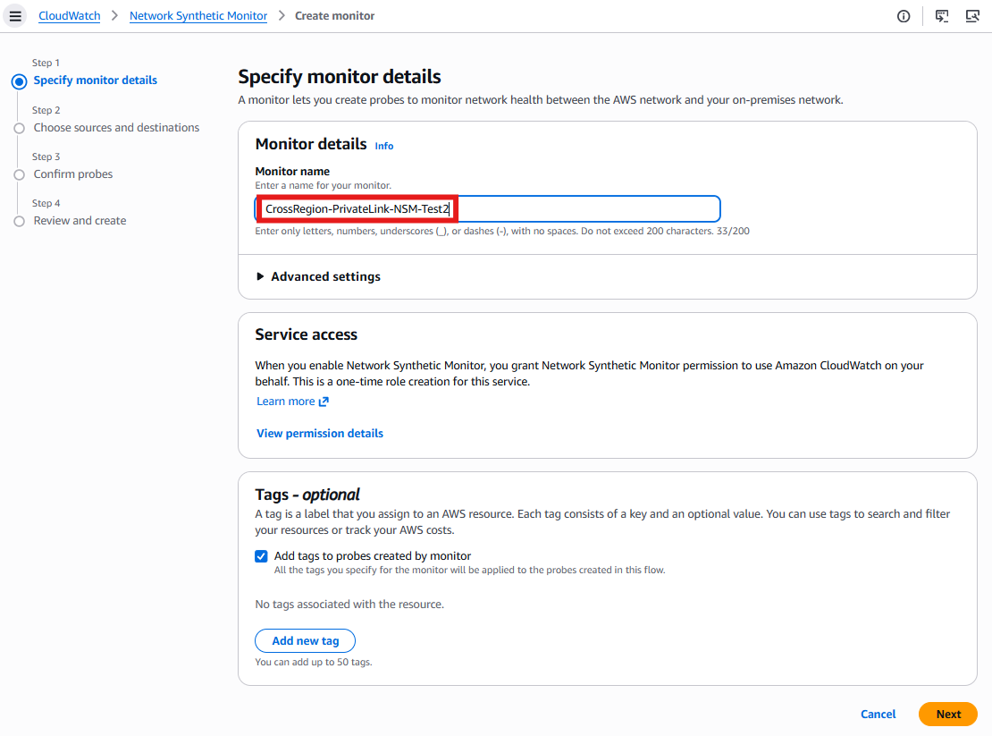 Figure 4 – Create Network Synthetic Monitor