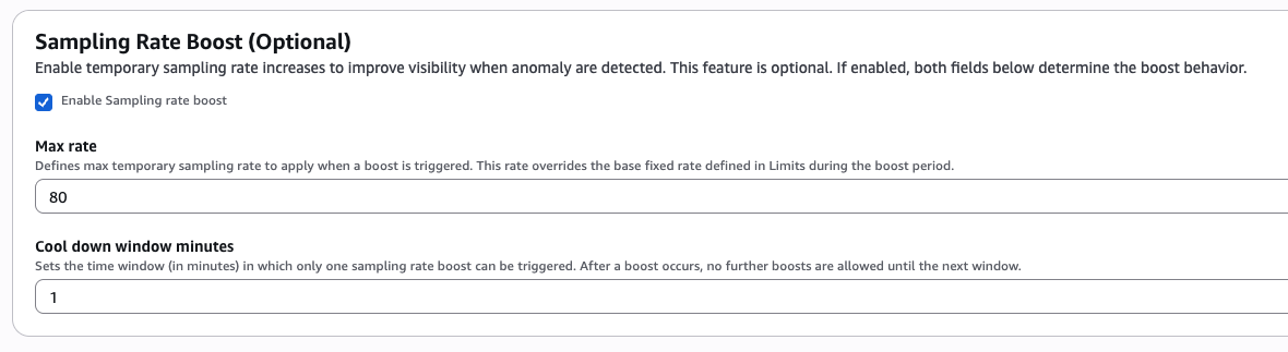 Figure 3: Console view of sampling boost configuration