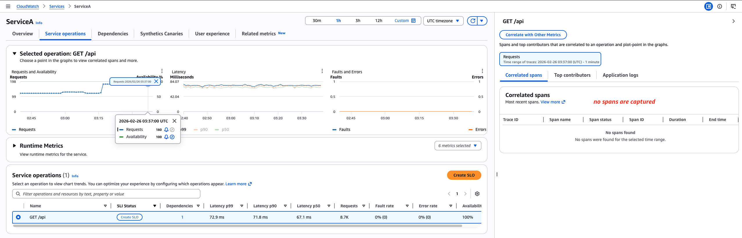 Figure 4: Spans are not captured with FixedRate of 1% and ReservoirSize 0