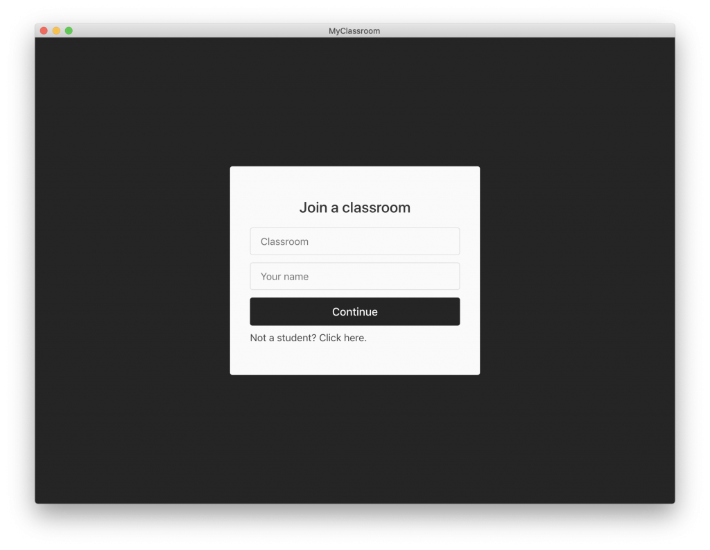 Amazon Chime SDK Virtual Classroom Join Screen for Students