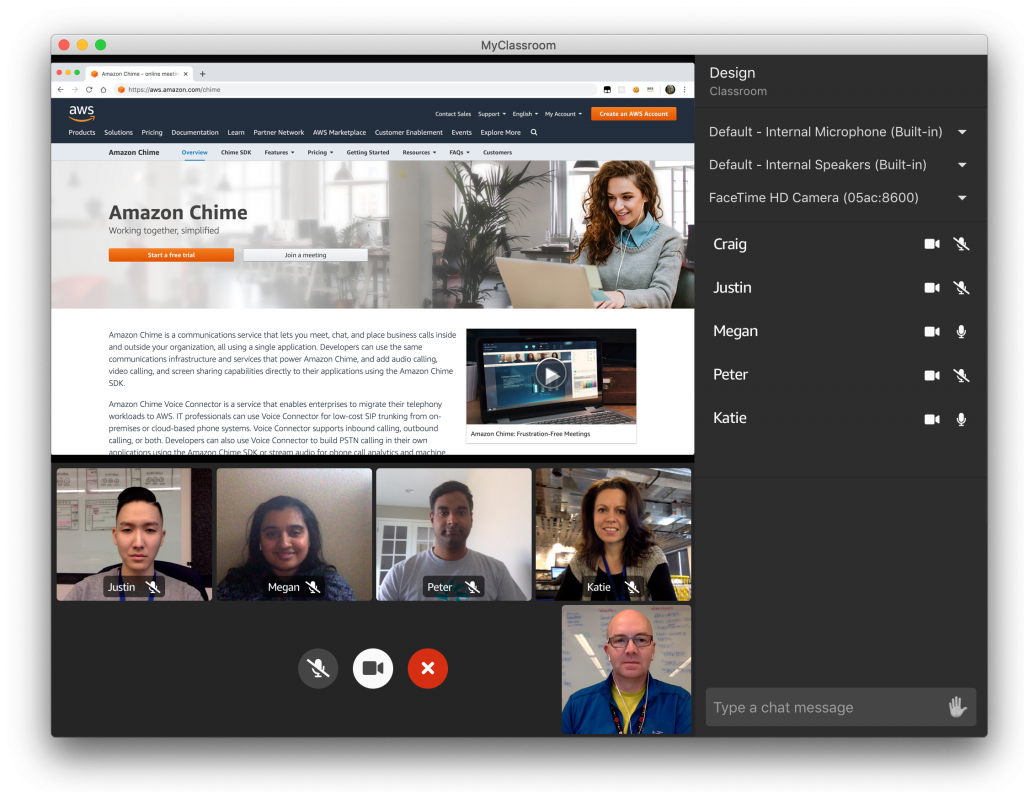 Amazon Chime SDK Virtual Classroom Application Screen Share