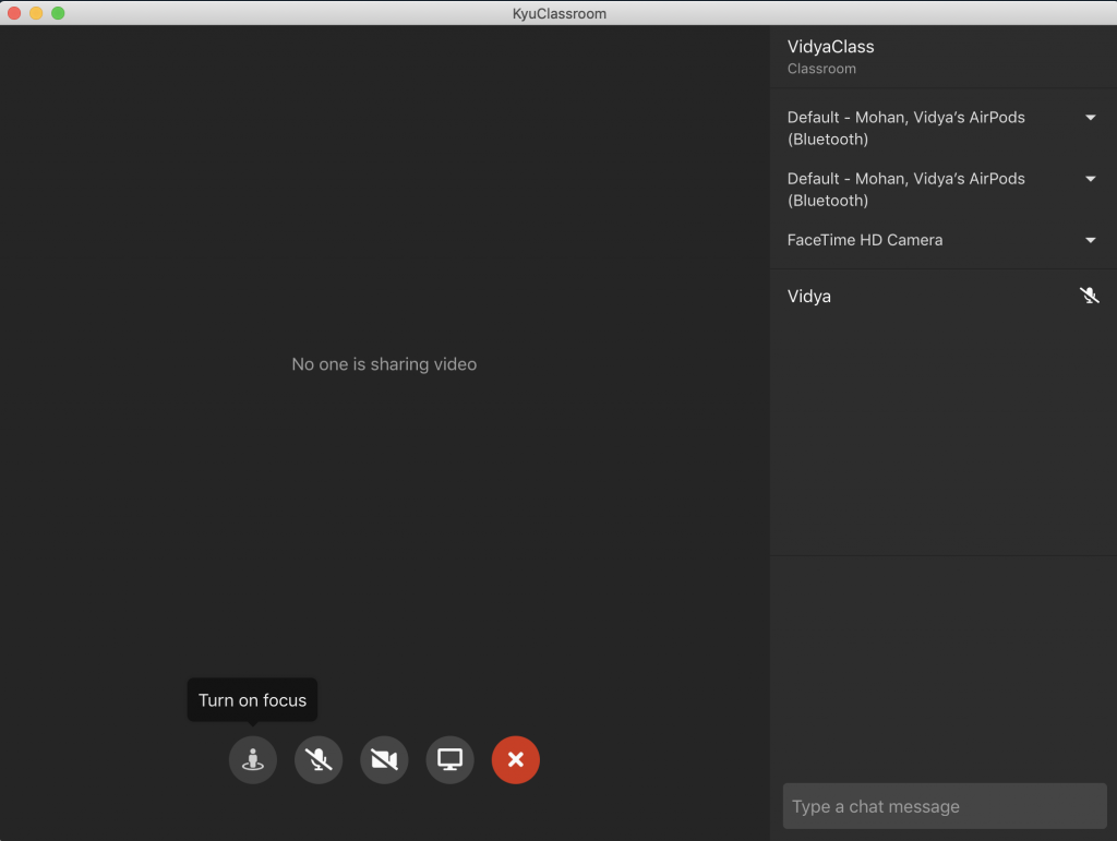 Amazon Chime SDK Virtual Classroom Application Focus Mode