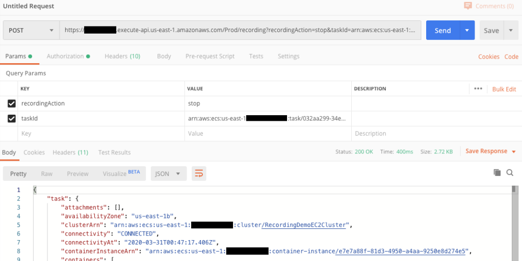 Stopping the recording in the POSTMAN application