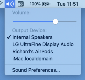 A screenshot of the macOS sound device picker